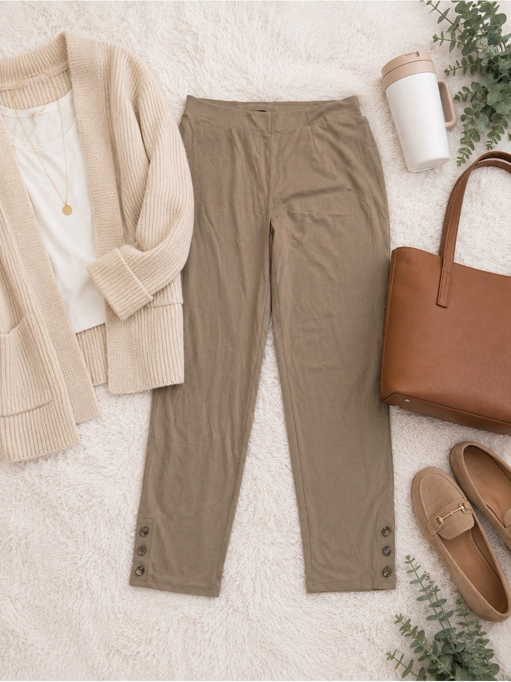 Wearever Collection Button-Hem Pull-On Pants